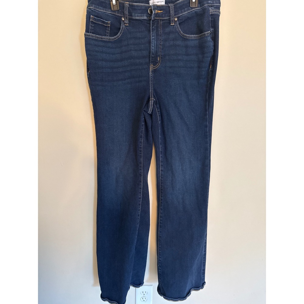 Lane Bryant Women 16L Dark Wash Straight Leg Jeans Long 34 Inseam Raw Hem